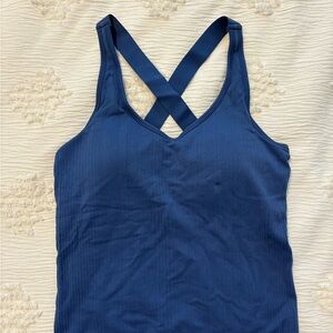 Navy Ribbed Crossback Tank Top